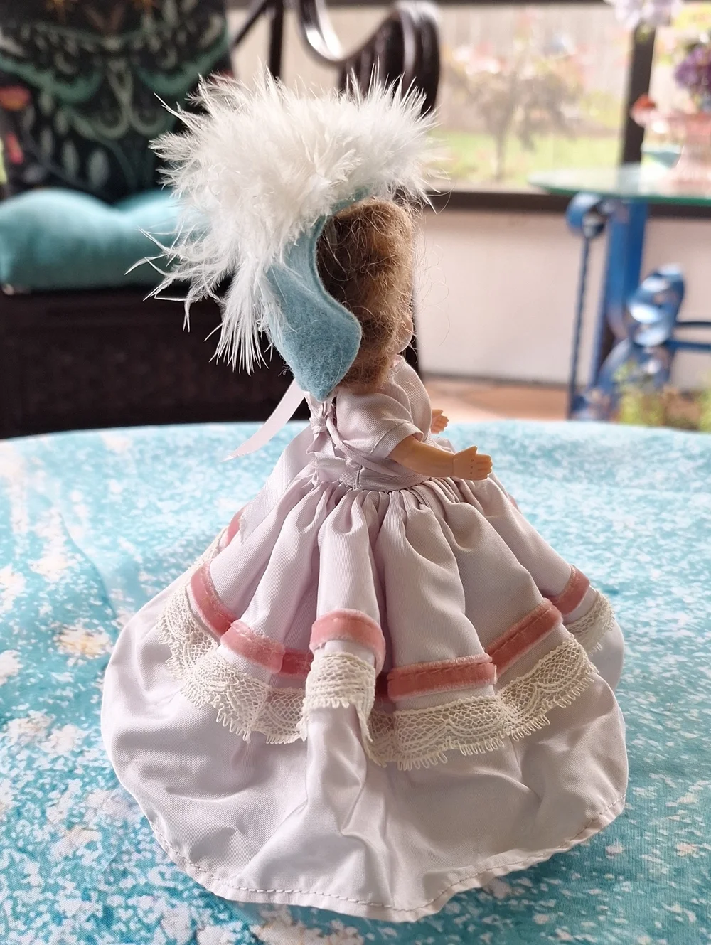 1940s Hollywood Doll with Wide Brim Feathered Hat